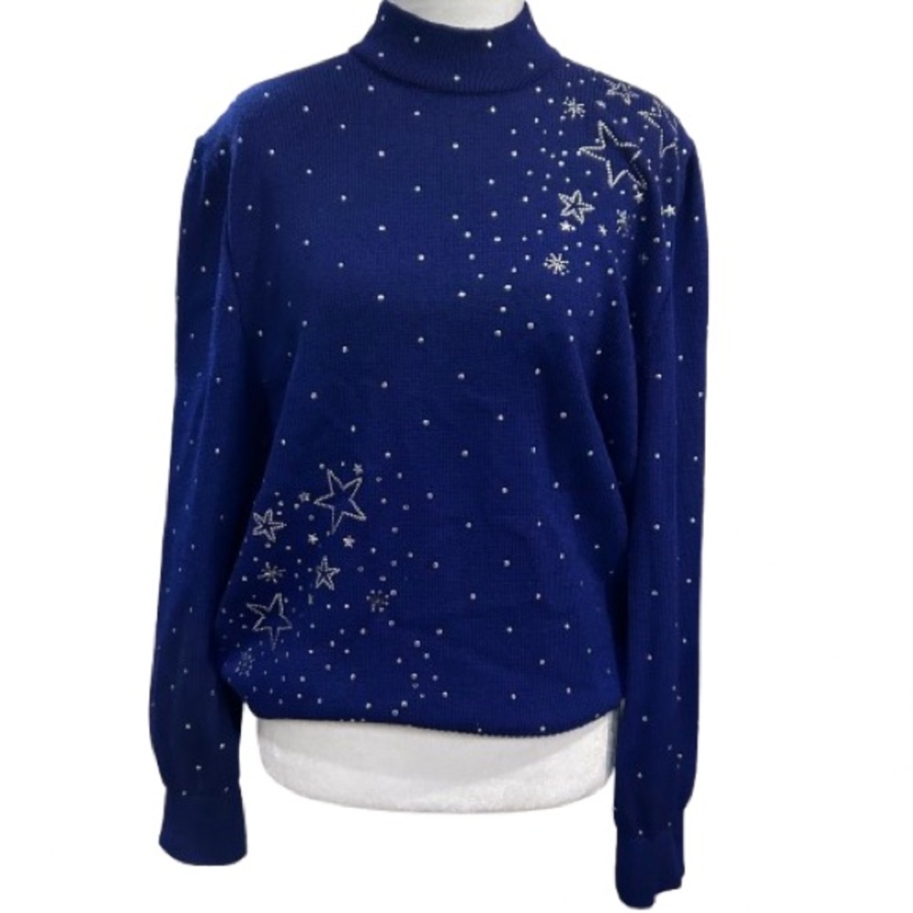 VTG St. John Evening Santana Knit Celestial Star Embellished Sweater Size S